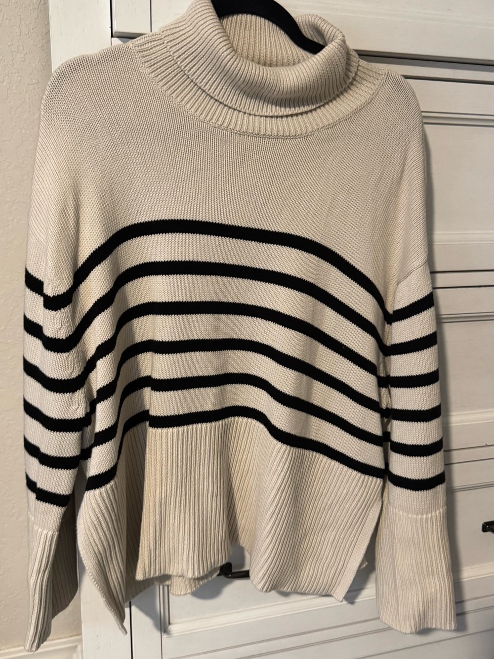 GAP Cream and Black Striped Turtleneck Sweater